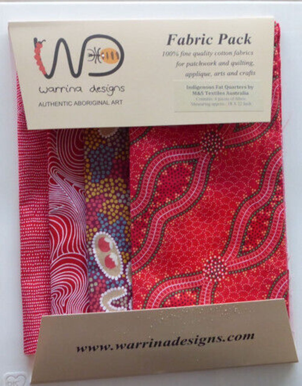 Authentic Aboriginal Red Fat Quarter Pack of 4 by M&#x26;S Textiles